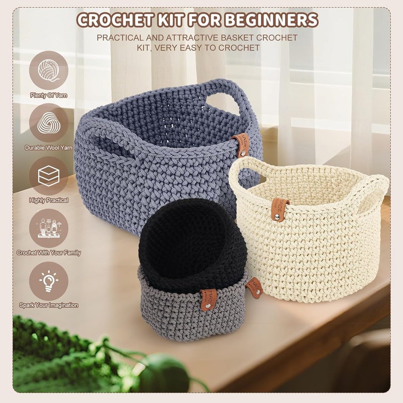 Aeelike 27PCS Crochet Basket Kit for Beginners (L&S), Complete Crocheting Basket for Storage, Knitting Starter Set with Instruction, Beginner Crochet Kit Crocheting Gift for Home Decor - Image 3